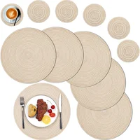 Set of 6 Round Placemats and Coasters Braided Woven Place Mats Washable Heat Resistant Table Mats and Coasters for Dining Table 1