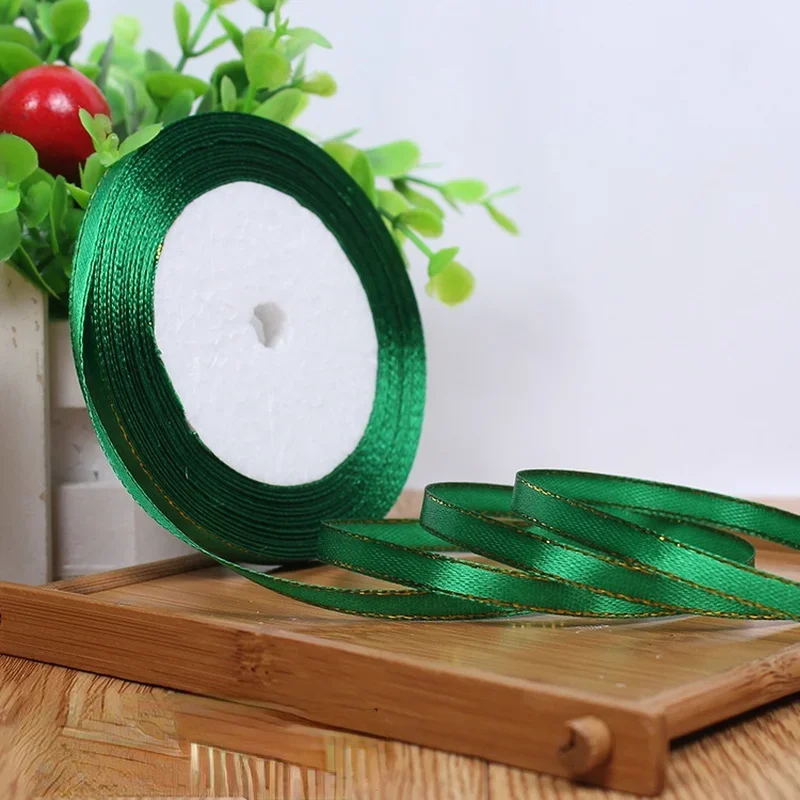Gold Edged Single Face Satin Ribbon - 22m Roll, 6mm Width for Elegant Wedding and Gift Decoration