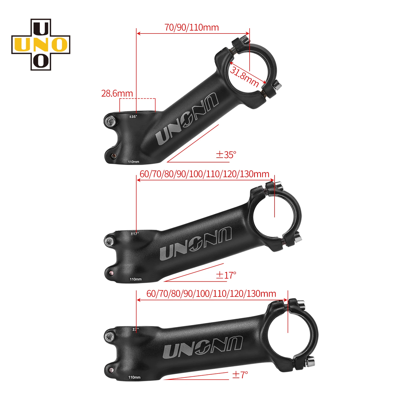 Bicycle Stem UNO Bicycle Stem 7/17/35 Degree Mountain Bike Bridge 28.6mm 31.8mm 60/70/80/90/100/110/120/130mm Road Bike Handlebar Table