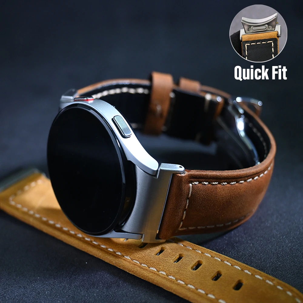 Cinturino In Vera Pelle Senza Spazi Vuoti Per Samsung Galaxy Watch 6 Classic 47Mm 43Mm 40Mm 44Mm Cinturino Rapido Per Galaxy 5 Pro 45Mm