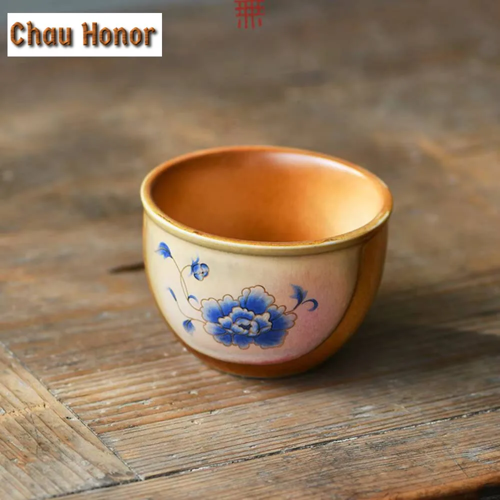 160ml Retro Soda Coarse Pottery Teacup Antique Rich Flower Blossom Ceramic Cup Creative Cylinders Master Cup  Coffee Mug Gifts