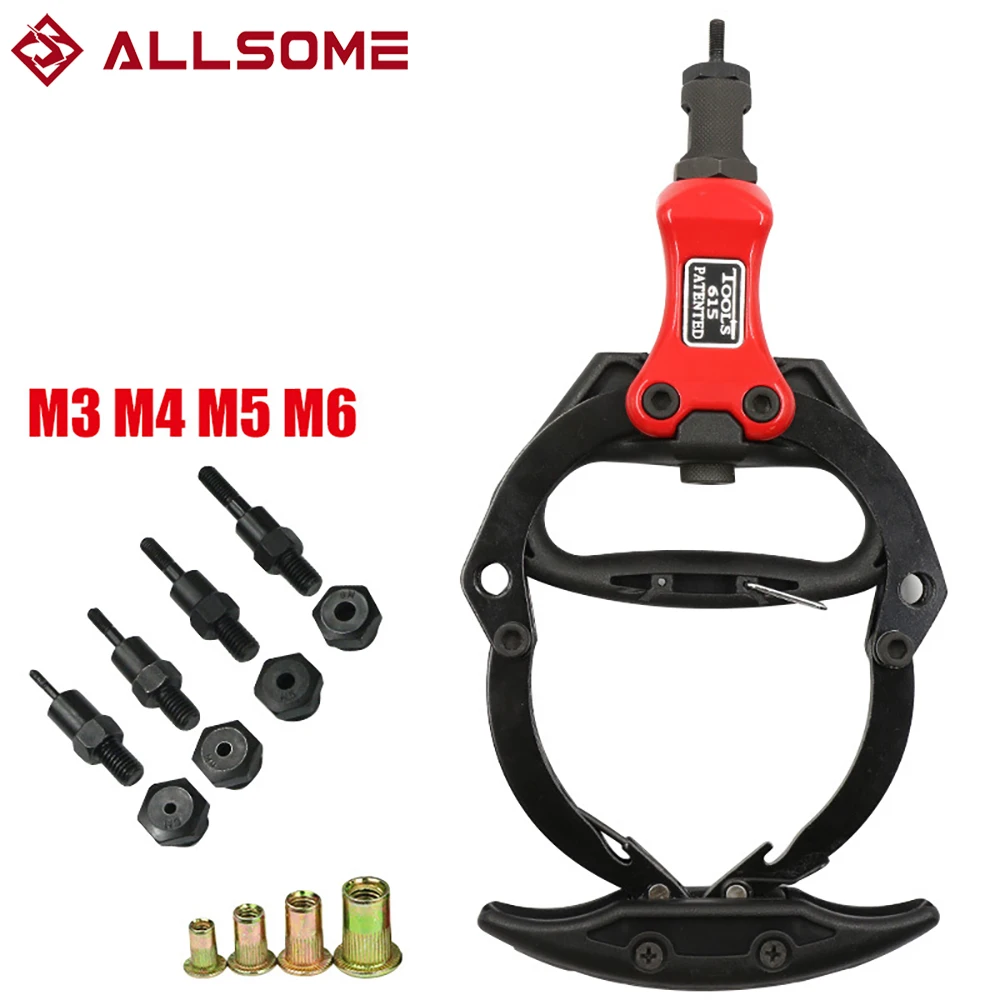 ALLSOME BT615 Manual Riveter Gun One-handed Squeeze Rivets Tool Kit Rivet Nut Setting Tool Nut Setter M3/M4/M5/M6/M8