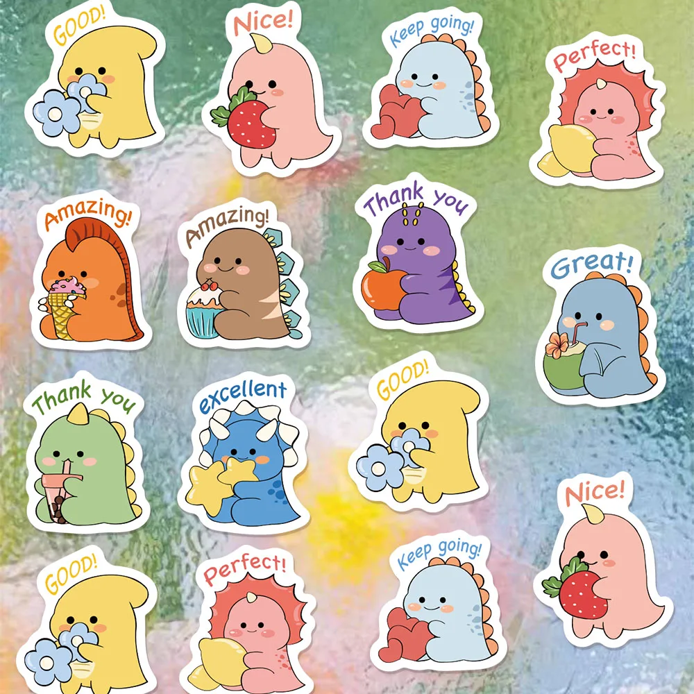 500PCS 크리 에이 티브 영어 보상 공룡 롤 스티커, 라벨 씰링 스티커, 전화 케이스, 컴퓨터 방수 보상 스티커