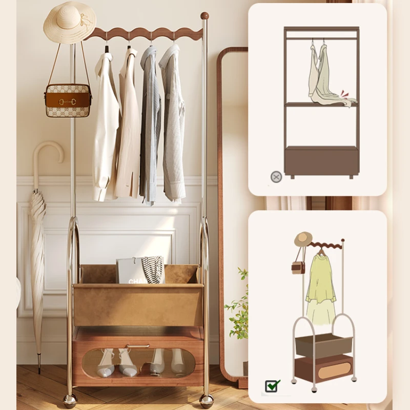 

Multi-Functional Rotating Small Apartment Home Wooden Shoe Rack Coat Rack Integrated