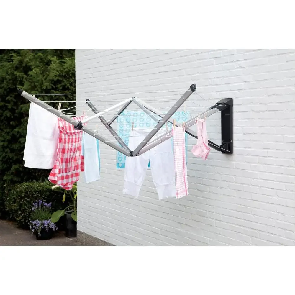 79ft Outdoor Wall-Mounted Folding Clothesline with Cover Convenient One-Handed Operation Wind and Weather Resistant Ideal Large 5