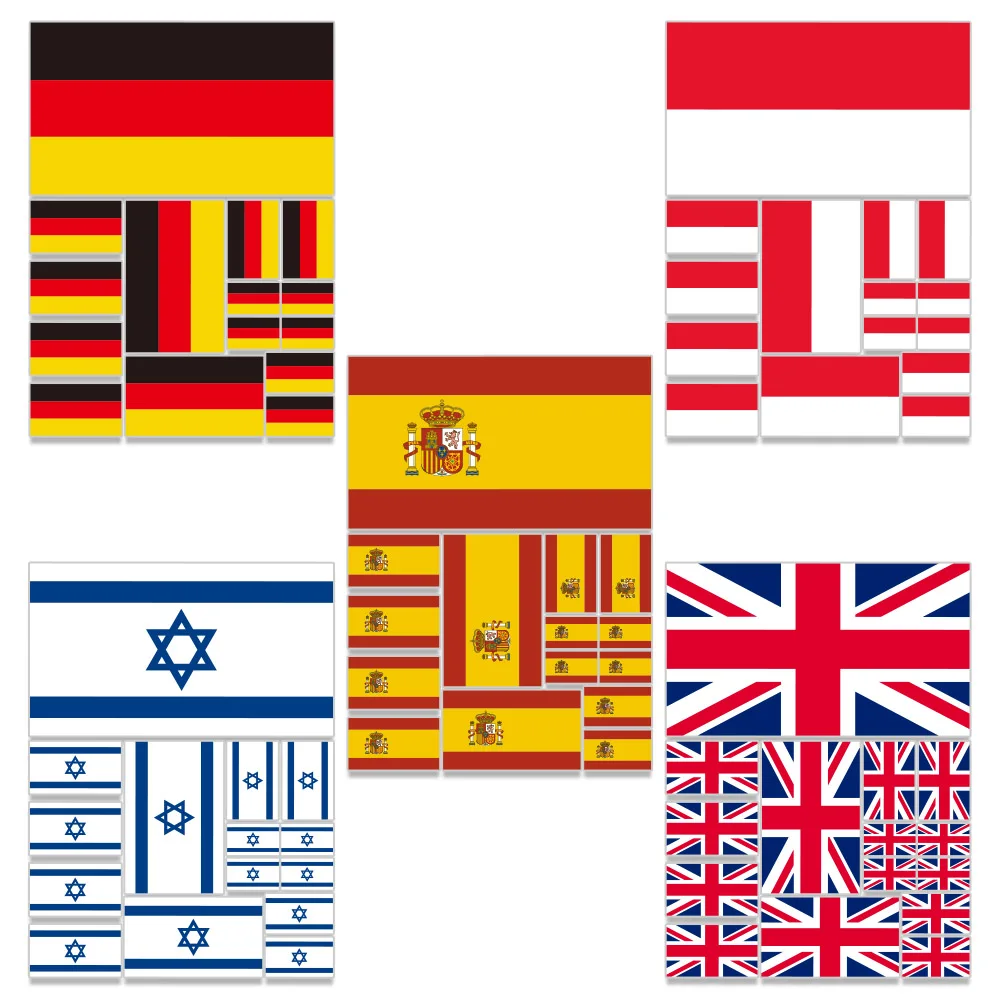 Flag Vinyl Stickers Set - Spain, Poland, Israel, Palestine, Japan, UK, France - for Car, Mirror, Motorcycle, or Laptop