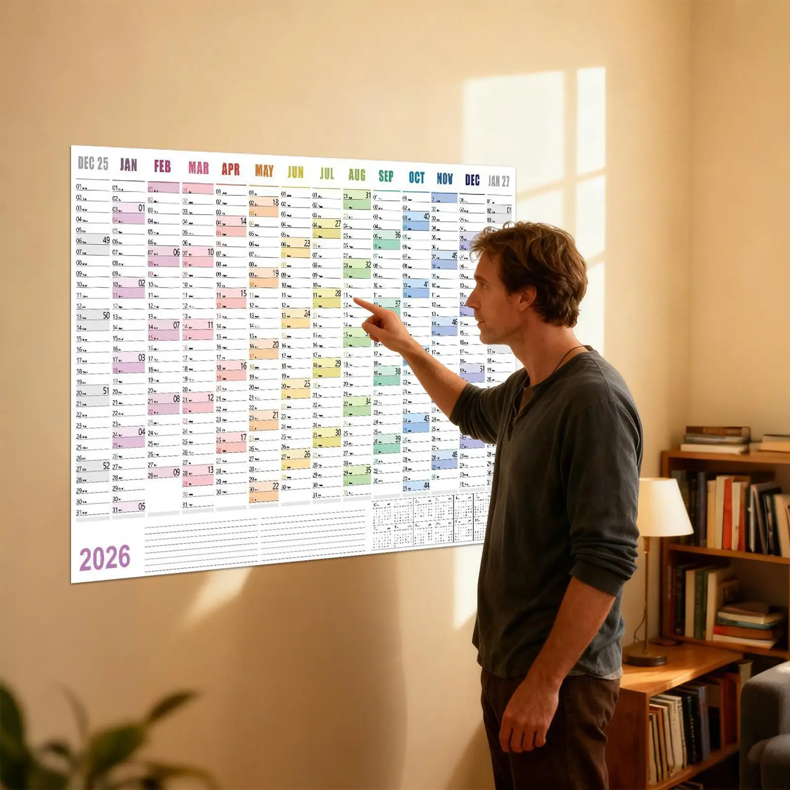 Grande Calendario da Parete 2026 29x20 Pollici con Adesivi, Planner Mensile per Ufficio, Casa, Scuola, Organizzatore di Orari di Studio, Lavagna per Appunti - immagine 3