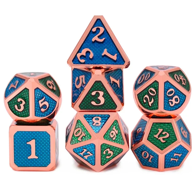 7 PCS Grid Style Metal Dice Metallic DND Game D&D Dice with Free Metal Case