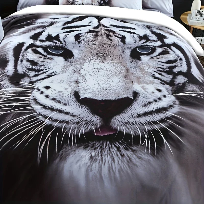 3-Piece White Tiger Bedding Set - Vibrant HD Printed Duvet Cover & Pillowcases, Soft & Cozy - Perfect for Bedroom, Guest Room 4