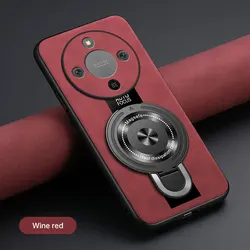 Luxury Silicone Sheepskin Leather Magnetic Ring Holder Premium Back Cover for HONOR Magic8 Lite (Red)