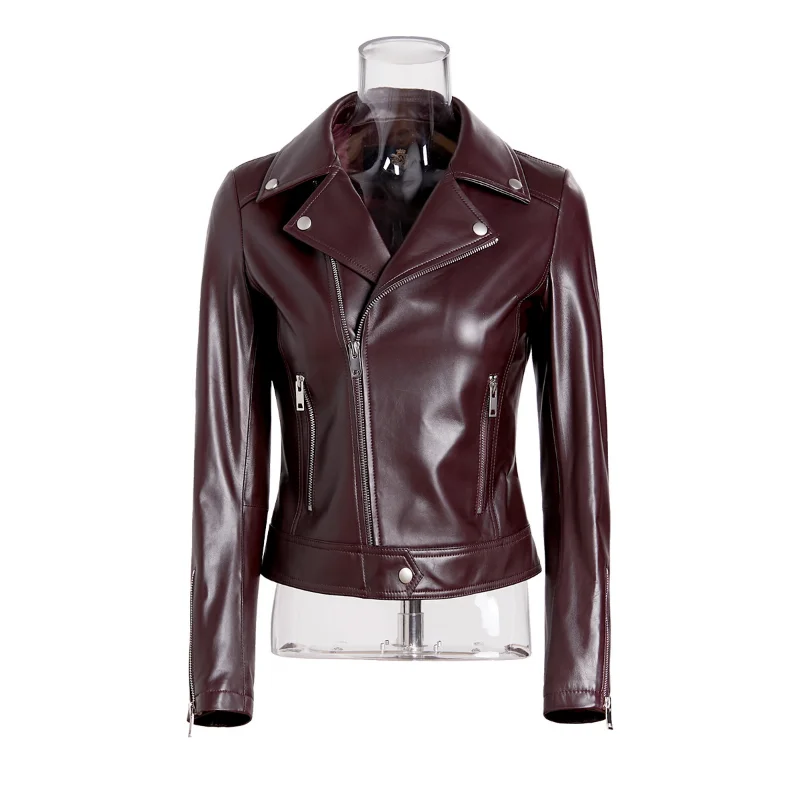 New Leather Jacket Sheepskin Leather Jacket Women's Short Fashion Motorcycle Small Leather Jacket Women's Jacket