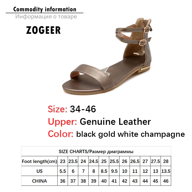 Summer shoes women's sandals big size genuine leather gold flats casual beach shoe white gladiator flip flops female comfortable women sandals women flats comfortable sandals