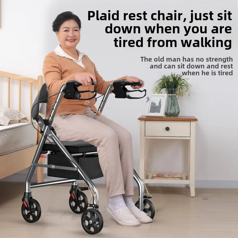 Two-hand Brake Design Walkers for Elderly Walking Assistance Rehabilitation Walking Aids,Can Push or Sit Hand Push Mobility Aids