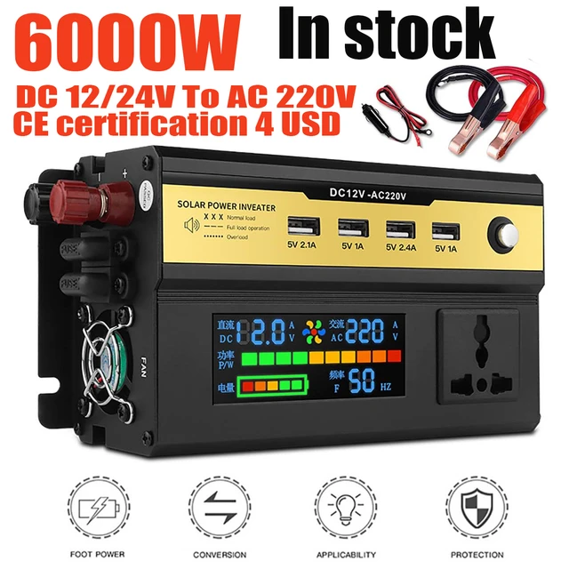 Convertisseur 12V-220V onduleur 6000W LCD 2 USB noir