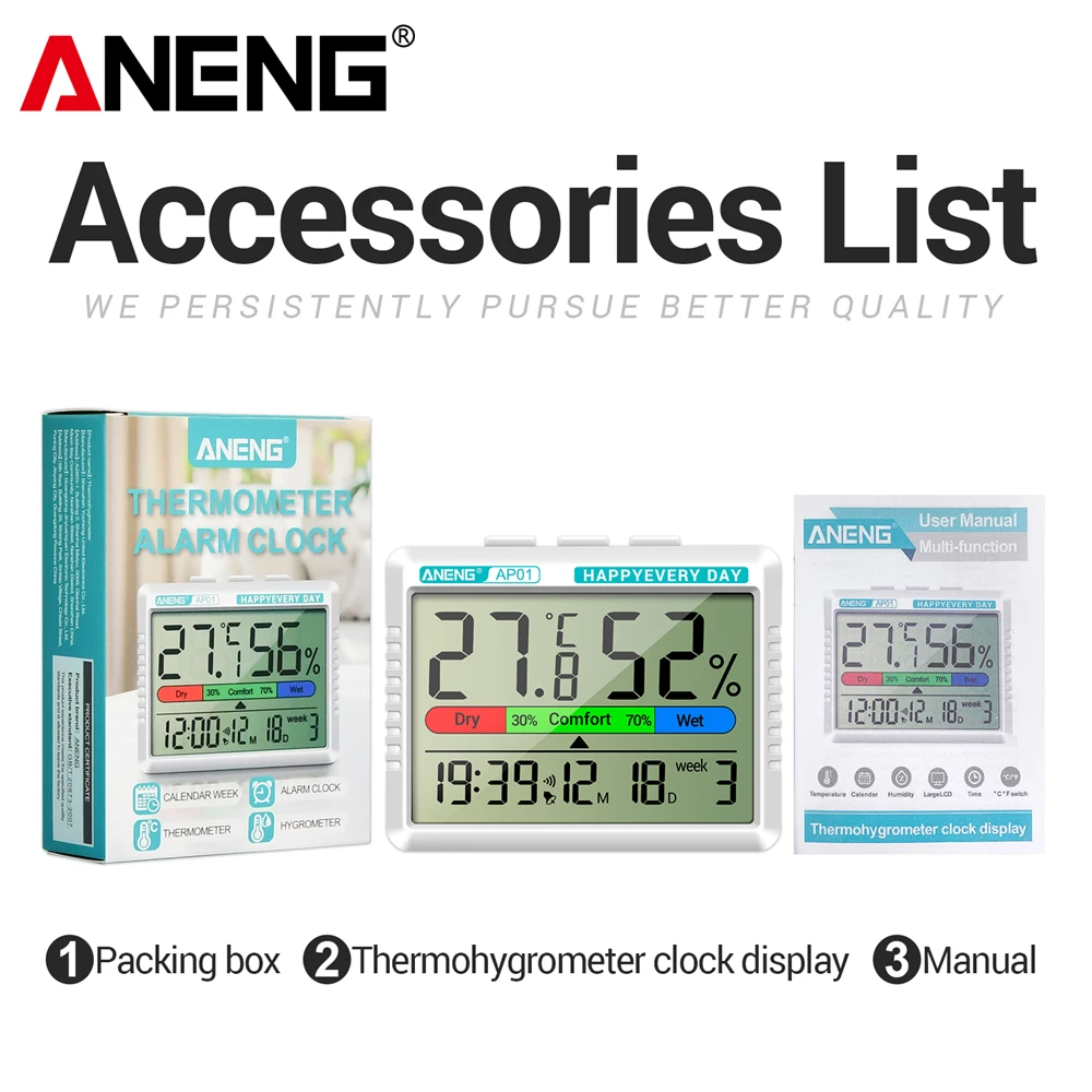 מד טמפרטורה ולחות מולטיסקן ANENG AP01 נייד דיוק דיגיטלי למדידת טמפרטורה ולחות