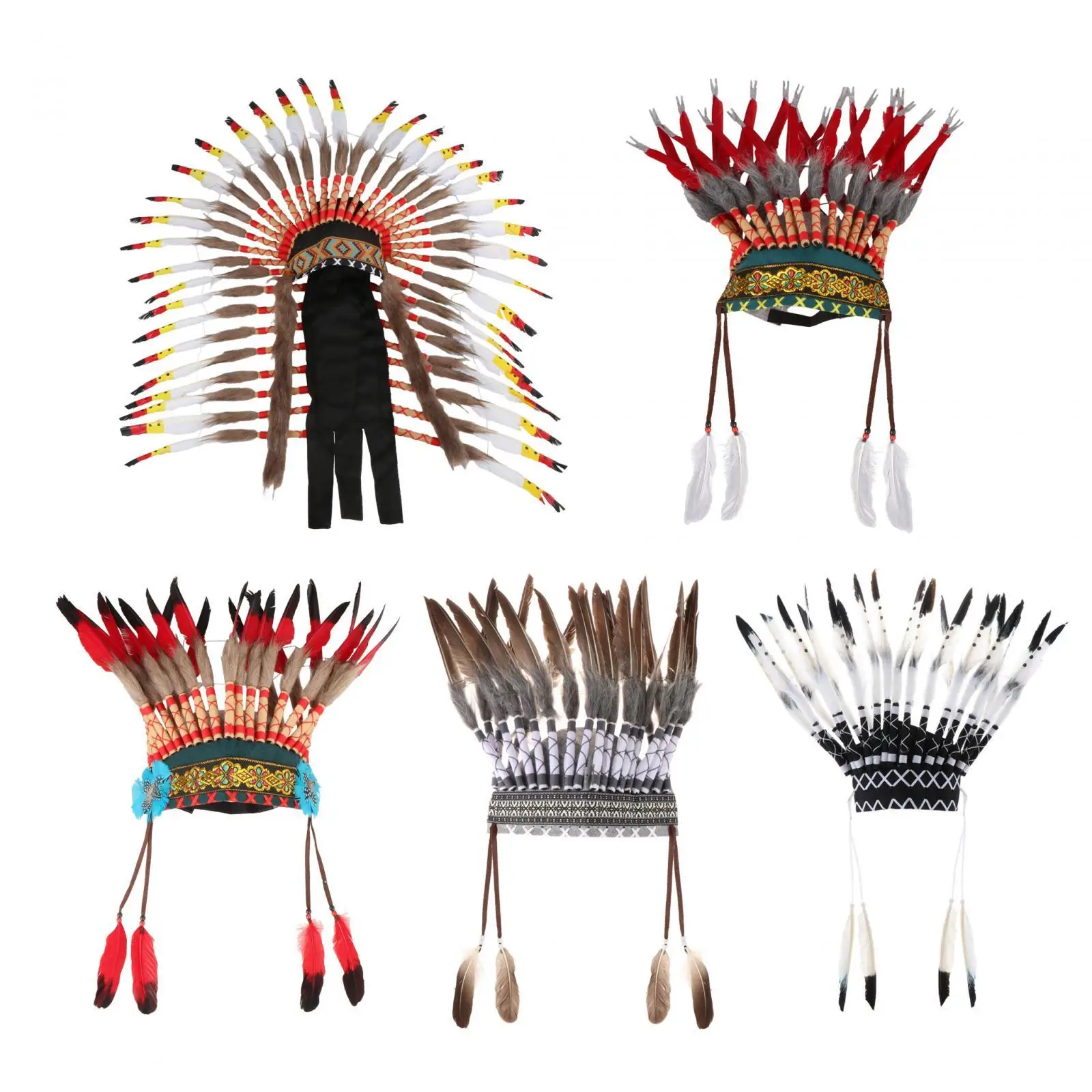 Cosplay Hats American Chief Indian Feather Headdress Headwear Hat Photo Props for Cosplay Performance Costume Party Stage Hat Fancy Dress