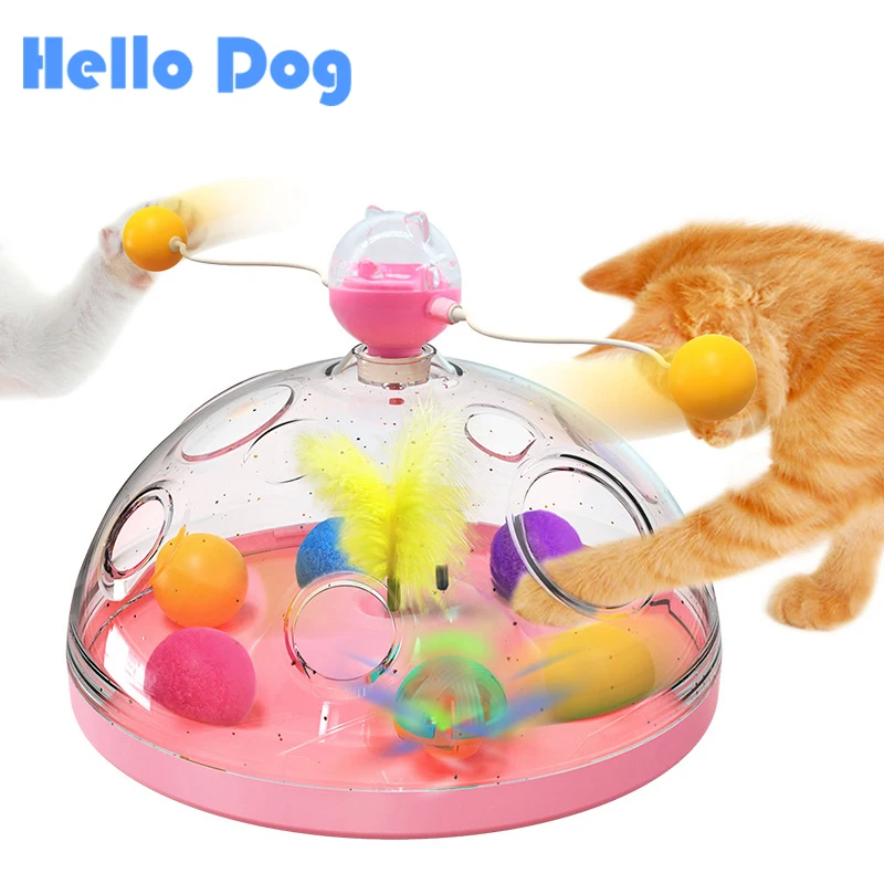 

Cat Treasure Box Windmill Toy Highly Elastic FunnyCat Stick Large-Capacity Turntable Puzzle Interactive with Luminous Plush Ball