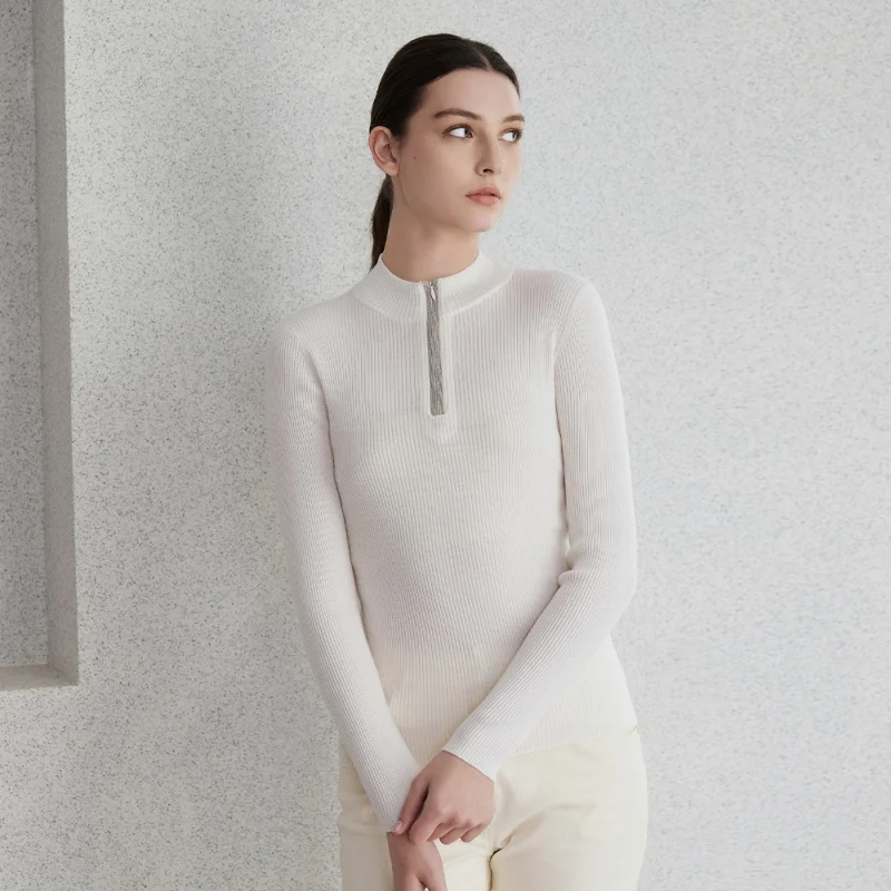 BC-454 하프 하이 칼라 100% 울 니트, 디자이너 스웨터, 여성 의류 