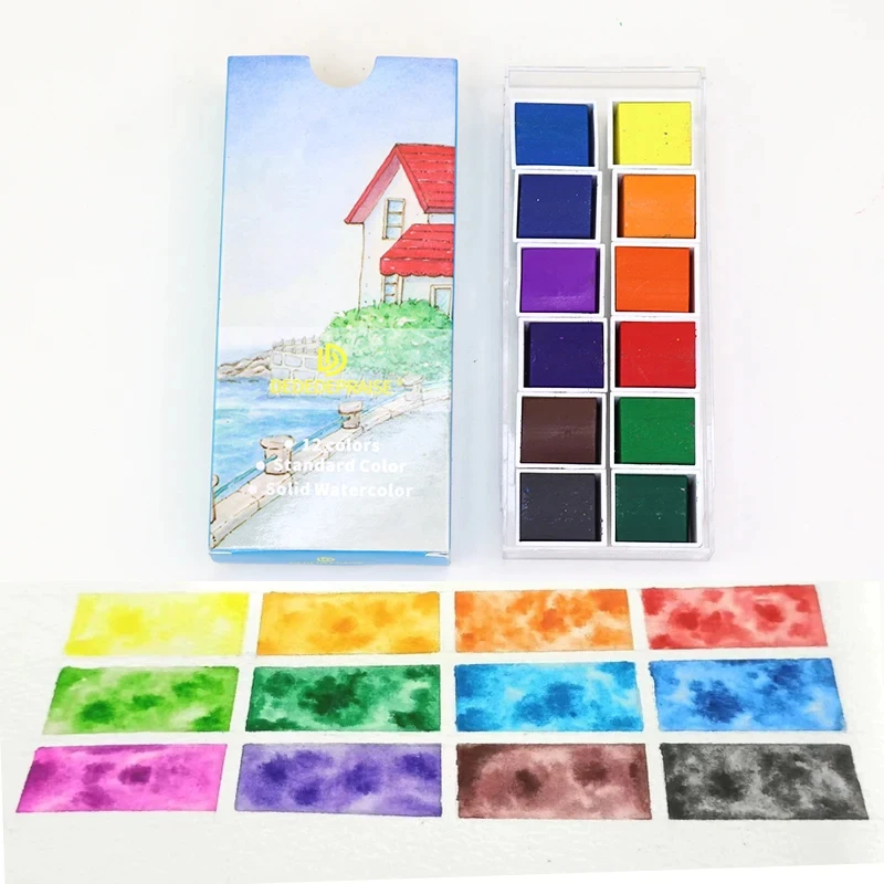 Solid Watercolor Paint Set 12 Colors Pearlescent Color Kids Beginner Art Set DIY Crafts Nail
