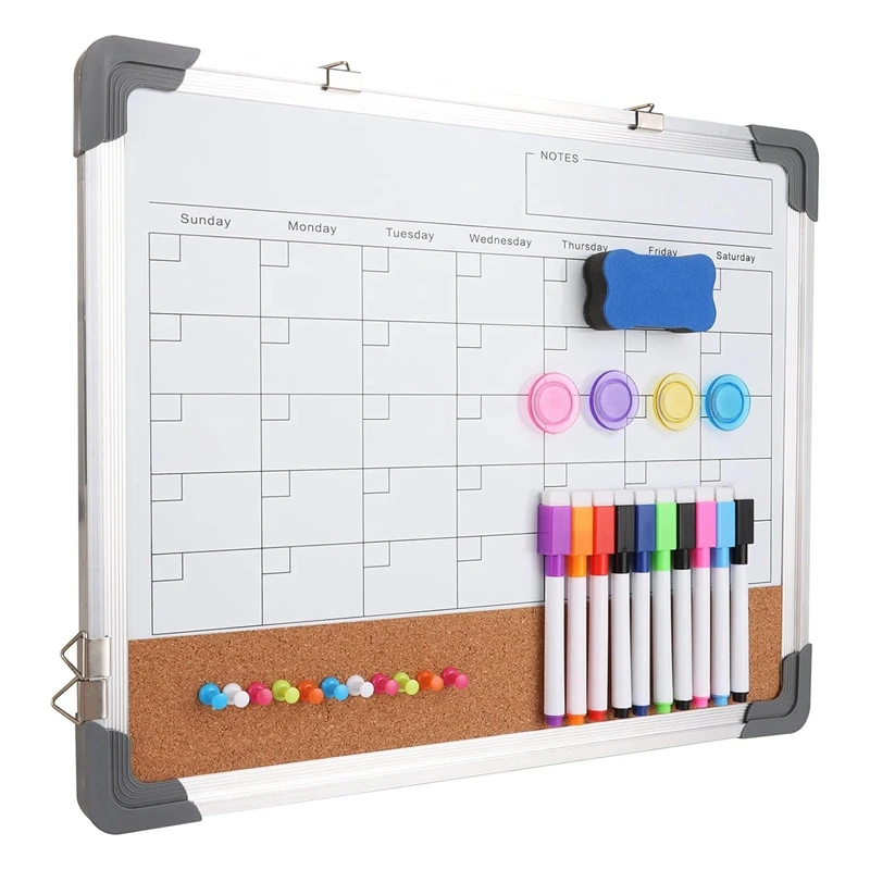 

Small Whiteboard Corkboard Calendar Combo 12X16inch Aluminum For Wall Double-Sided Magnetic White Board Bulletin