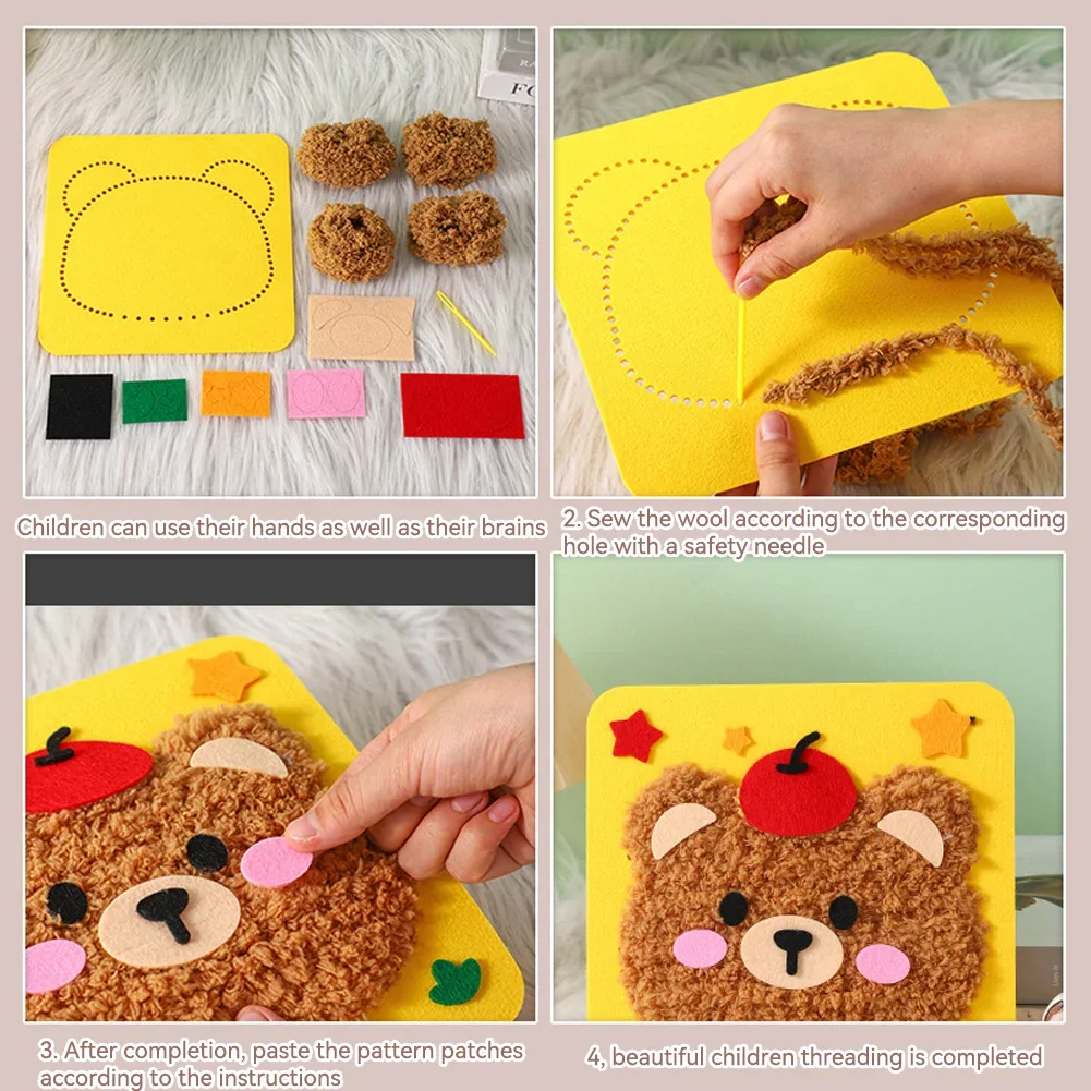 DIY Wool Felt Kit Cute Non-Finished Cartoon Animal Handcraft Kit for Needle Material Pack for Kids Beginner Gift