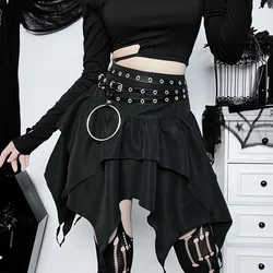 Summer Fashion Short Skirts New Sexy Women Gothic Punk Irregular Skirts Solid Color Drawstring Tie-Up Ruched Ruffles Mini Skirt