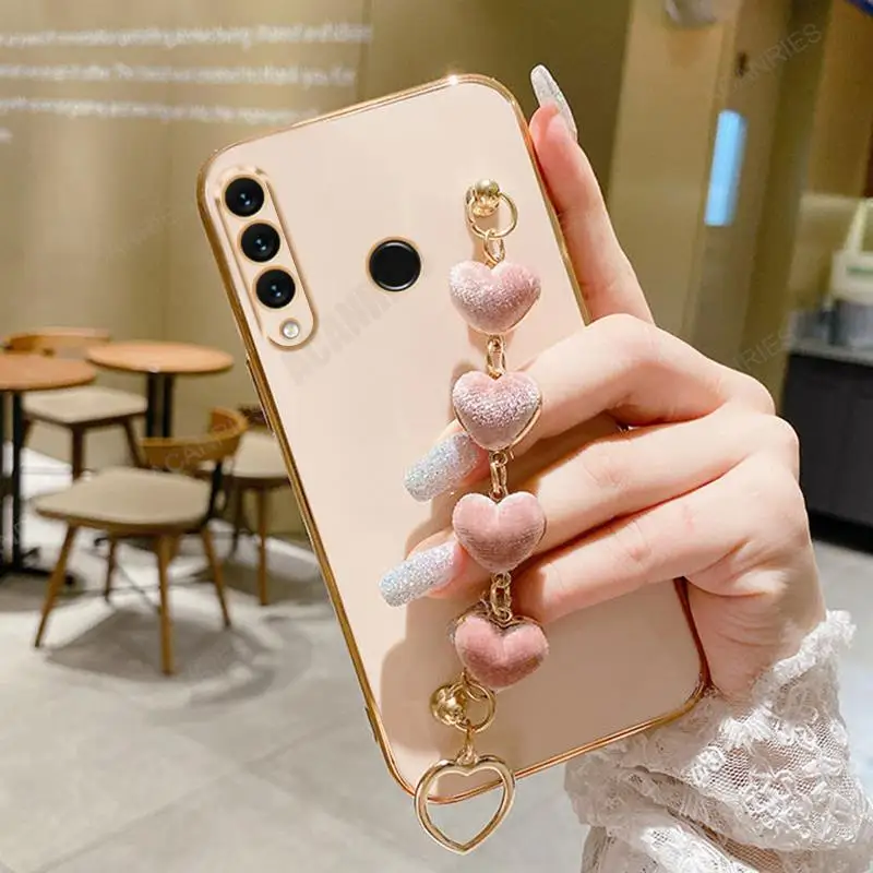Love Heart Wrist Chain Silicone Case – Luxury Plating Cover