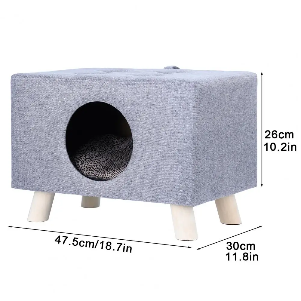 Cat Nest, Pet House Bench, Wood Pet House Cat Cave with Mat, Pet House Foot Rest Stool with Cushion, Cube for Cats and Small Dog 6