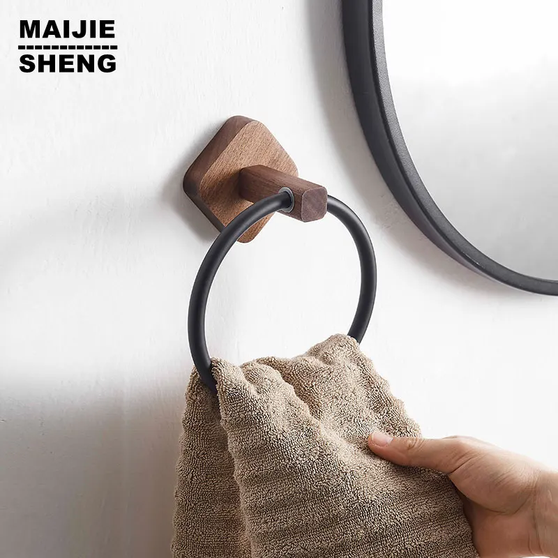Aluminum+Wood Towel Ring Hand Towel Holder Bathroom Rack Hanger Kitchen Wall Mount Heavy Duty Storage bathroom towel ring bathroom towel holder