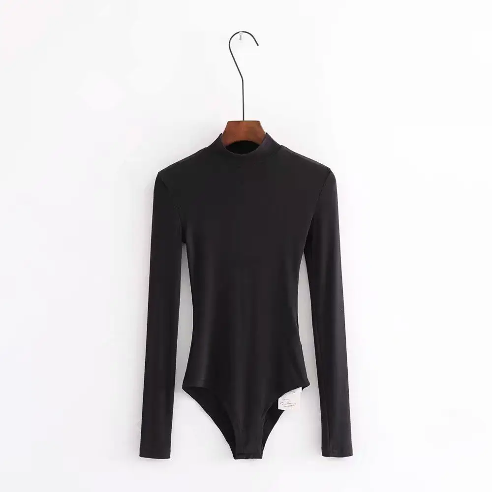 Spot new role-playing women's jumpsuit half high collar long sleeved solid color plush top jumpsuit wool warm bottom shirt winte