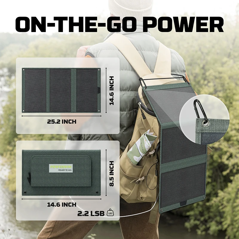 POWERWIN Foldable Solar Panel PWS30, Soft 33W ETFE High Efficiency Flexible PD20W Type-C USB And DC5521, 3 Output Ports For Fast Charge Mobile Devices, IP65 Water Resist - View #9
