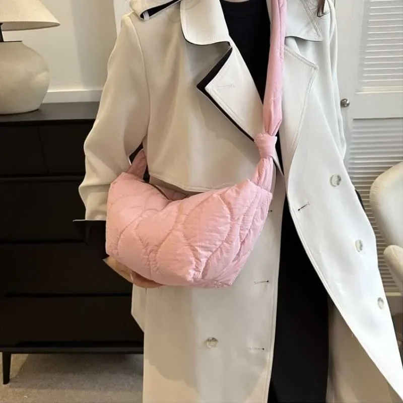 Puffer Shoulder Bag for Women Soft Down Cotton Padded Tote Handbag Purse Quilted Cross Body Bag Solid Color Bubbles Cloud Bag 2