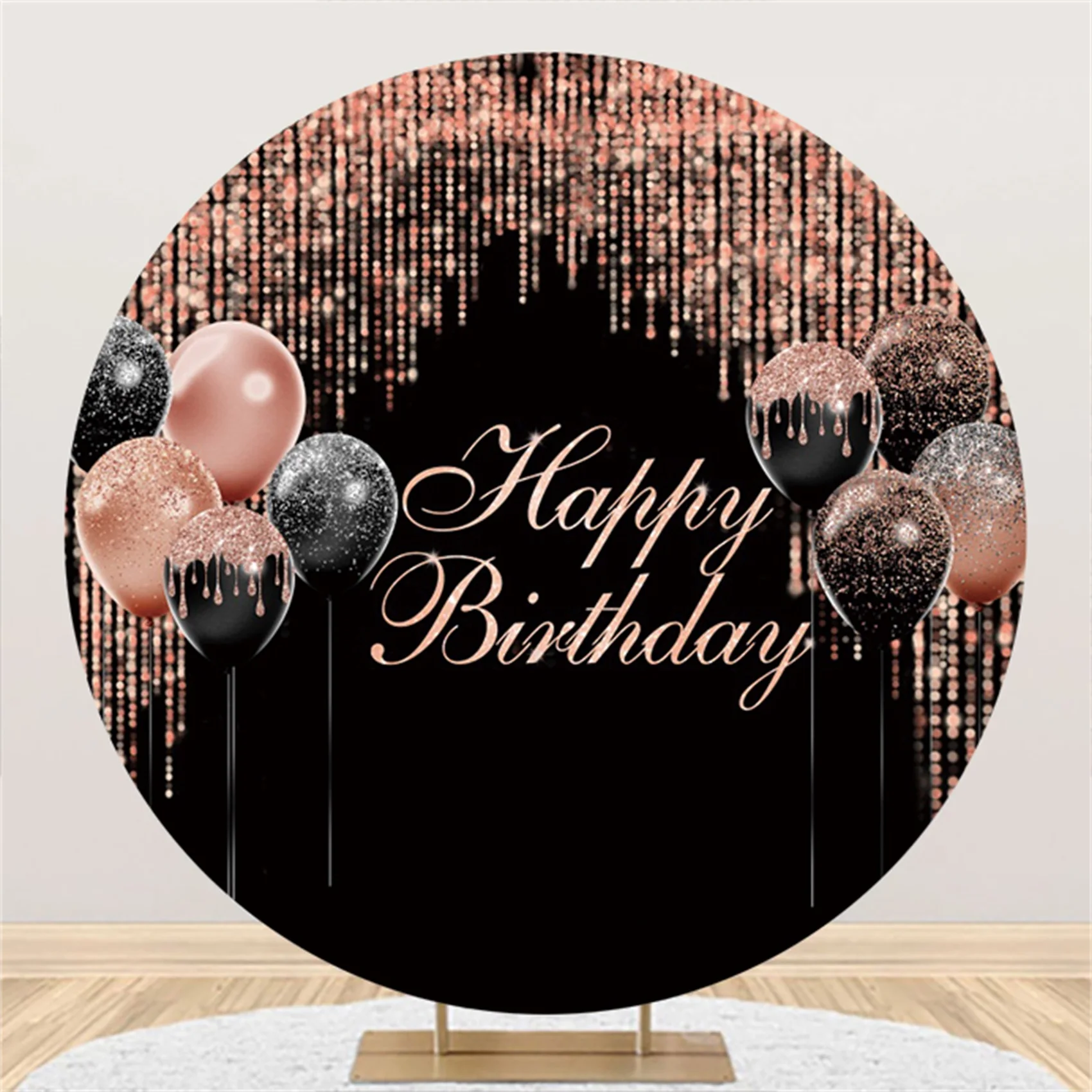 Laeacco Black And Rose Gold Balloons Happy Birthday Round Backdrop Women  Girls Birthday Poster Portrait Custom Backdrop - Backgrounds - AliExpress