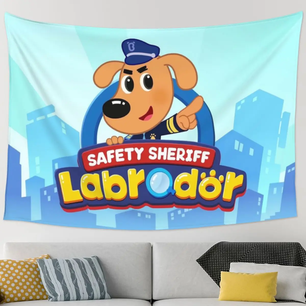 Sheriff Labrador Tapestry Art Wall Hanging Aesthetic Home Decoration Tapestries for Living Room Bedroom Dorm Room
