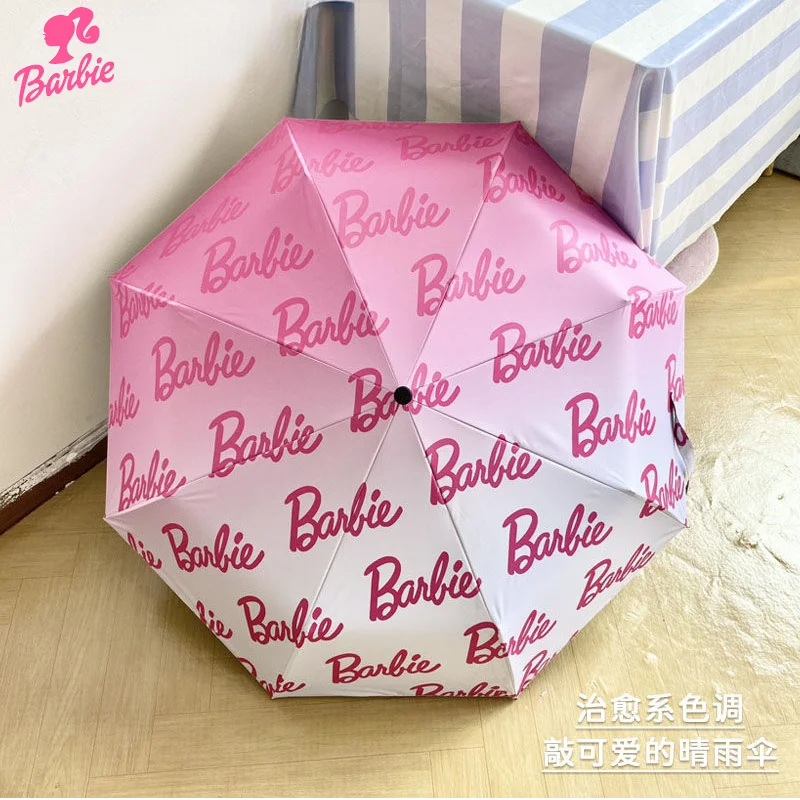 

MINISO Barbie sweet and cute creative cartoon letter pattern vinyl sunscreen folding portable umbrella for both rain and shine