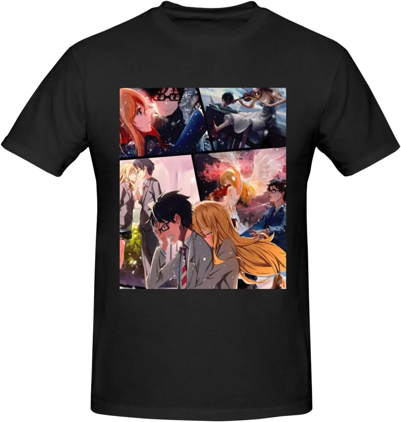 

Your Lie Anime in April Shirt Men's Breathable Custom Cotton Short Sleeve Tshirt Fashion Casual Tops Tees Black