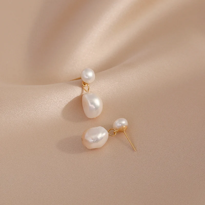 Minar Delicate Irregular Freshwater Pearl Earring for Women Gold Color Metal Hanging Drop Earrings Statement French Jewelry 2022 - Image 3