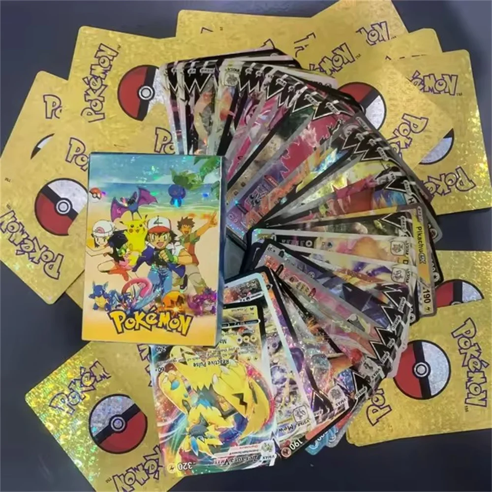Pokemon Cards 55Pcs Pikachu Gold Silver Black Vmax GX Vstar English Spanish French German Collection Battle Toys Gifts