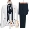 Elegant 3-piece Men's Suit White Jacquard Jacket Trousers and Vest Three-piece Set Formal Wedding Groom's Tuxedo 6