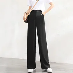 2023 Spring Summer Wide Leg Pants Women Casual High Waist Korean Fashion Office Ladies Elegant Black Straight Suit Trousers