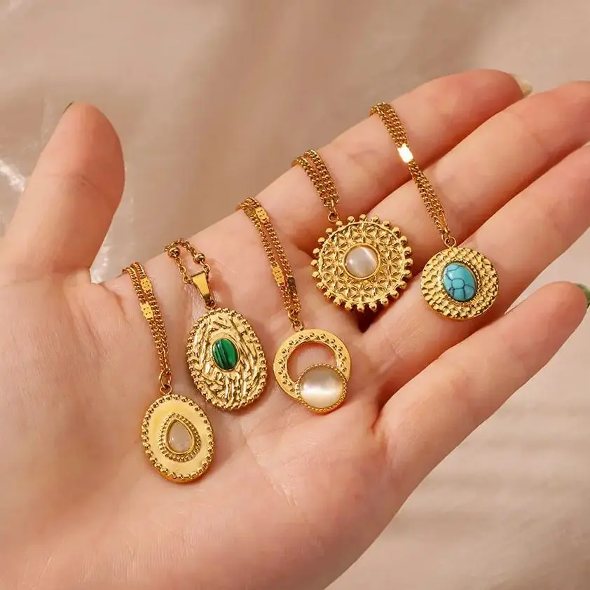 Stainless Steel Natural Stone Geometric Necklaces For Women