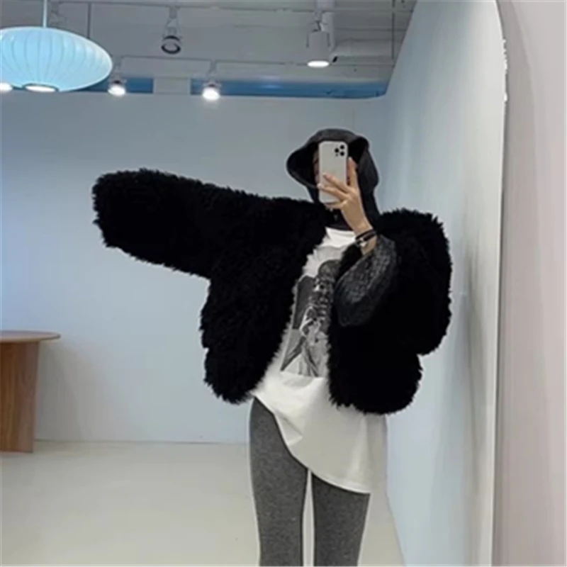 

Tan Sheep Wool Fur Coat Winter 2024 New Fashion Women's OVERSIZE Plush Jacket Loose and Thickened Warm Teddy Coats In Promotion