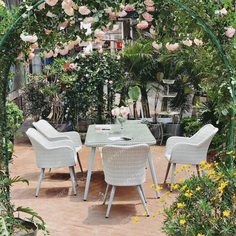 Silla de mimbre para exteriores, muebles de patio, ocio, jardín, balcón, mesa, terraza, pequeña