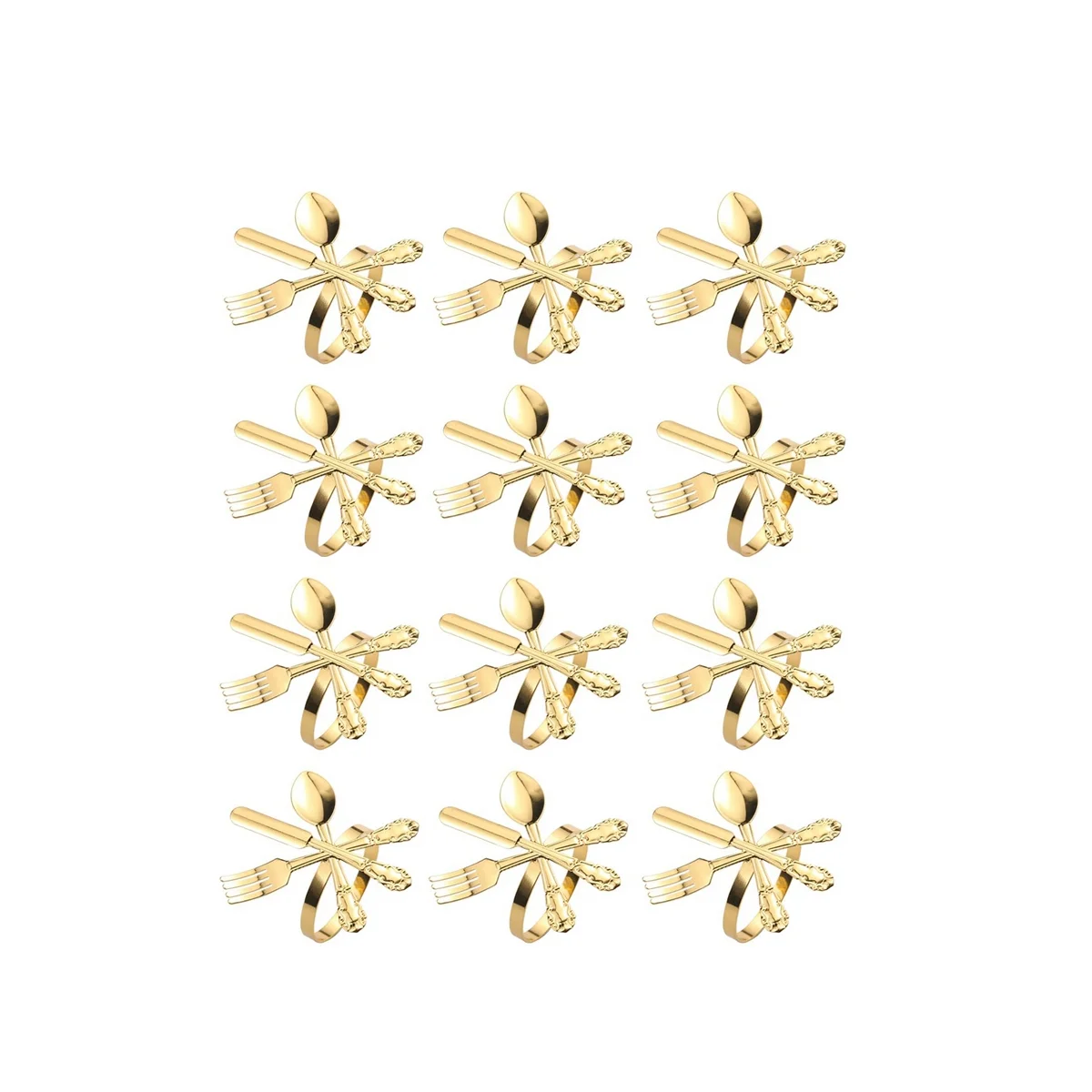 

12Pcs Metal Knife and Fork Spoon Napkin Rings Holder for Christmas Party Wedding Used for Daily Table Parties Gold