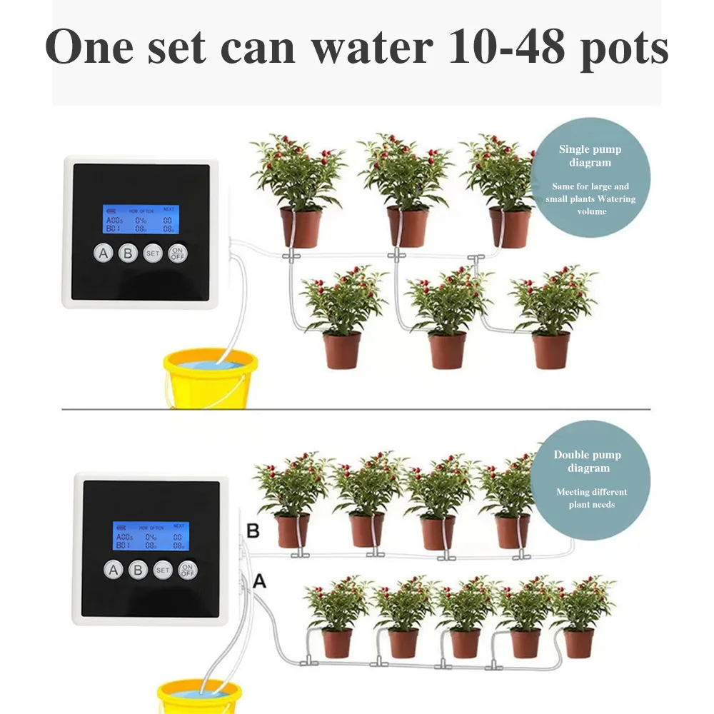 

Intelligent Double Pump Drip Irrigation Water Pump Timer System Garden Plants Automatic Irrigation Controller Watering Device
