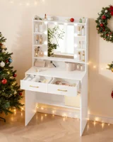 Туалетный столик с зеркалом, туалетный столик с полками и 2 ящиками для спальни, гостиной, регулируемой яркости