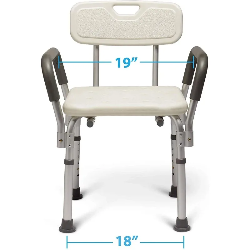 

Medline Shower Chair Bath Seat with Back and Padded Armrests, Height Adjustable, Supports Up To 350 Lbs., White Toilet Stool