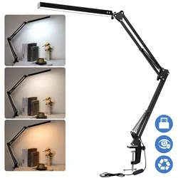 Adjustable Eye - Caring LED Desk Lamp with Clamp - 3 Color Modes & 10 Brightness Levels for Home, Reading, and Study (Black)