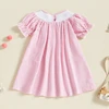 Listenwind Baby Girl Easter Romper Short Puff Sleeve Stripes Print Smocked Bodysuit Sisters Matching Romper Dress Outfit 2