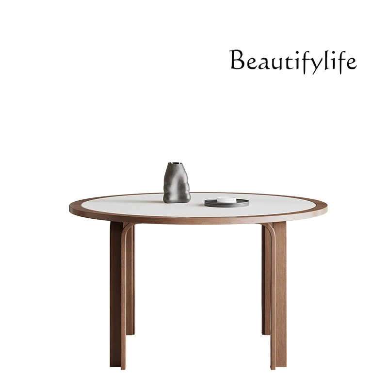 

Solid Wood Embedded Stone Plate Dining Table Nordic Ash Modern Simple Rectangular round Dining Table and Chair
